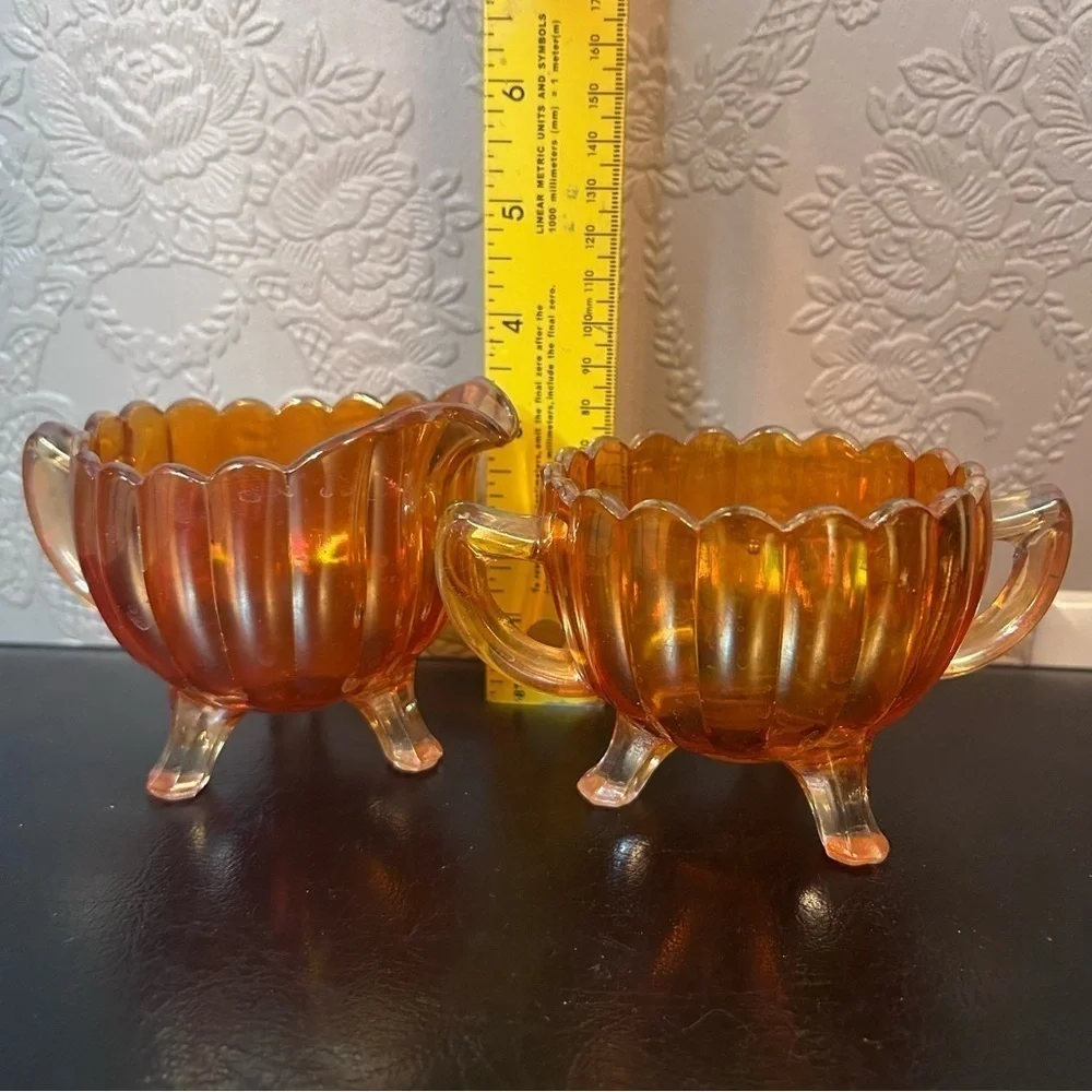 Vintage marigold iridescent Carnival Glass Imperial Pillar and flute design